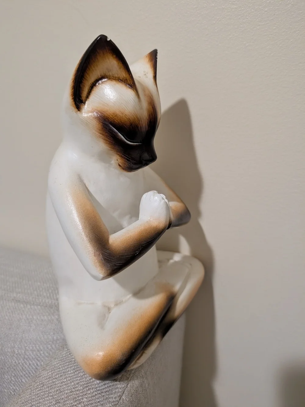 Meditating Cat Figurine - White and Brown Cat Decor